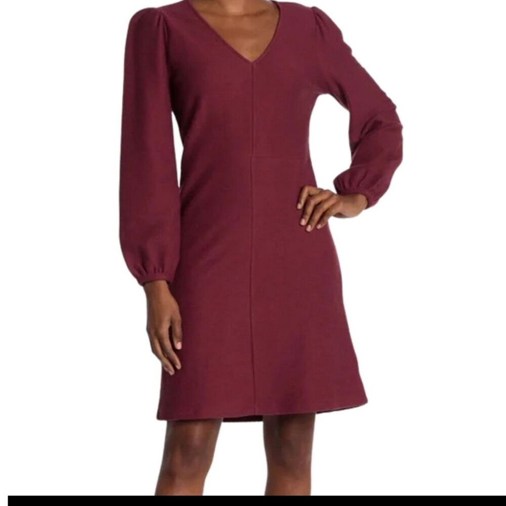 Madewell Dress Size XS Texture & Thread Ribbed Puff Sleeve Burgundy M5342 New